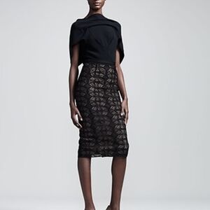 R'13 ICONIC ROLAND MOURET AVALON black/beige cotton blend/lace draped dress 4